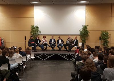 Europawahl Podiumsdiskussion (v.l. Fotis Matentzoglu, Jens Bennarend, Rita Nowak, Leon Werker, Alexander Batzke, Lothar Hegemann, Michael Kauch)